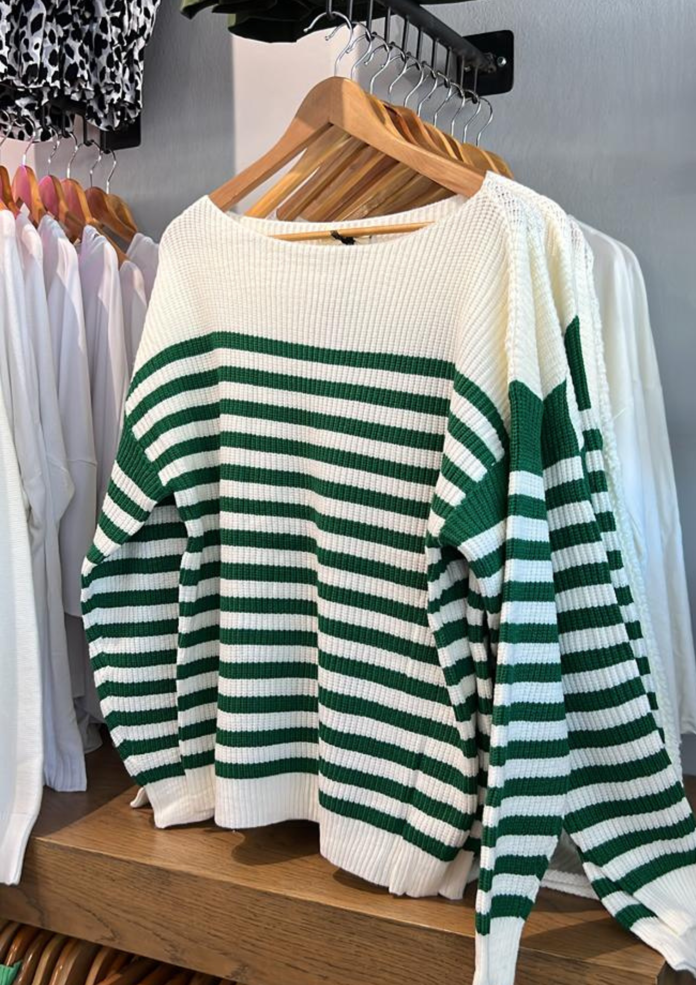 Beige and green stripe knit