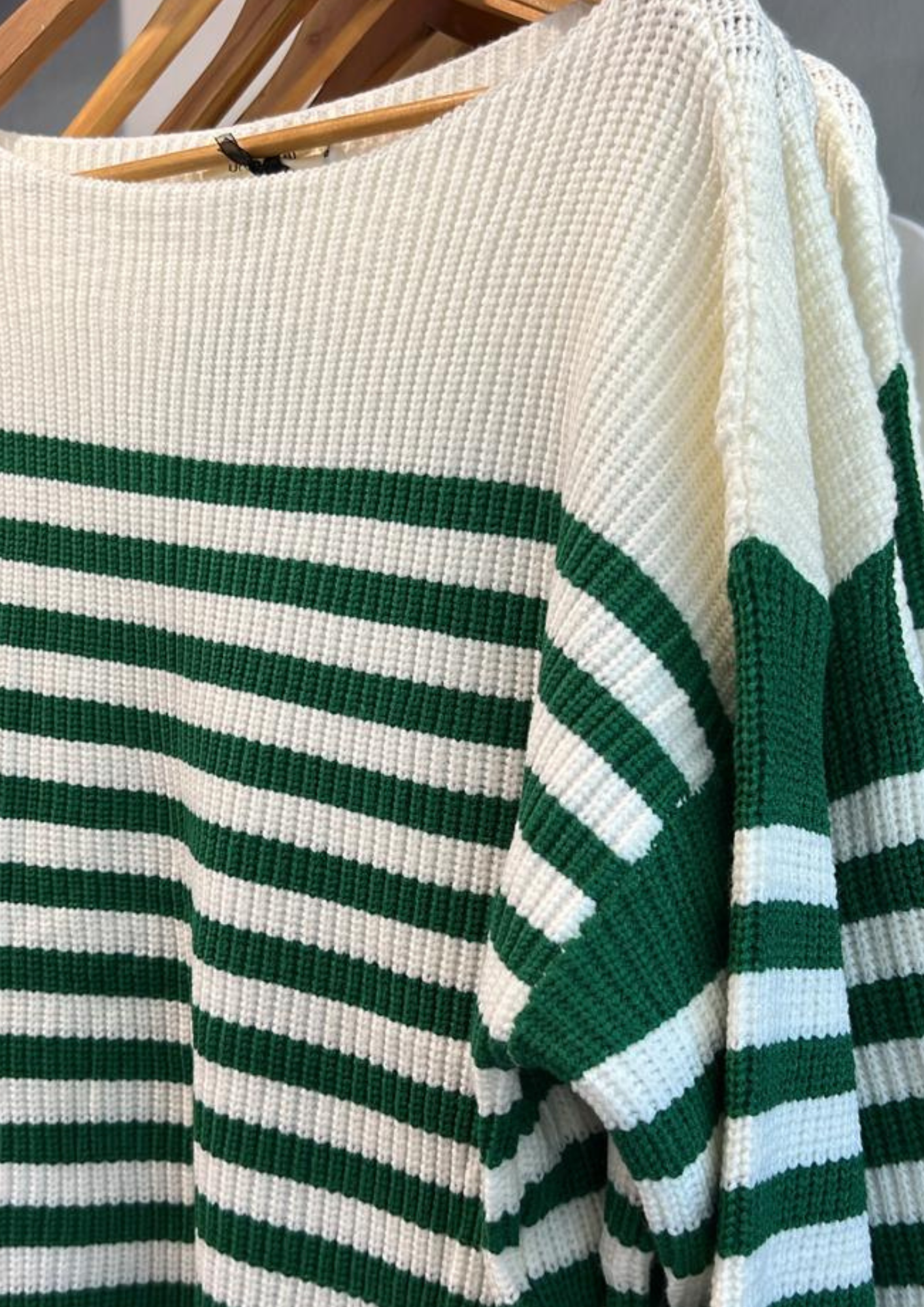 Beige and green stripe knit