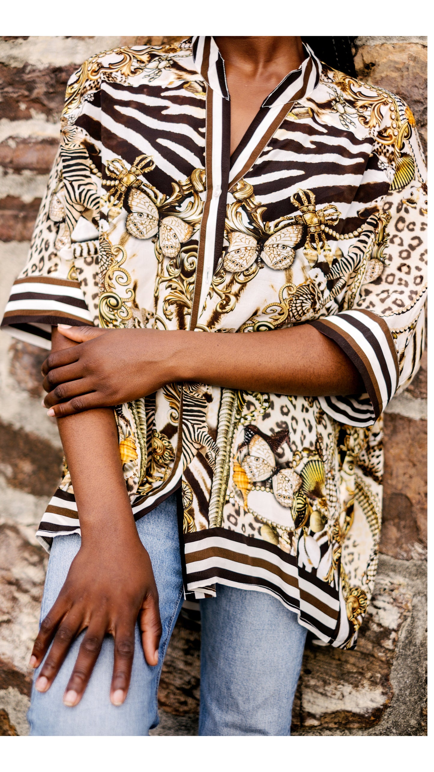 Multiprint blouse- brown+beige