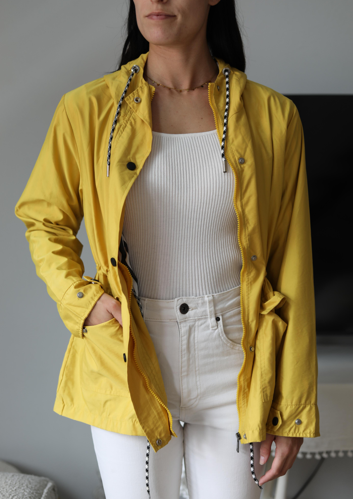 Mustard jacket with hoodie