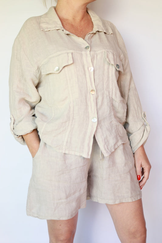 Poppy Beige linen shirt