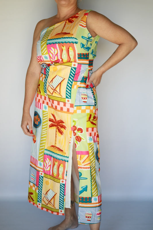 Patchwork One Shoulder Dress