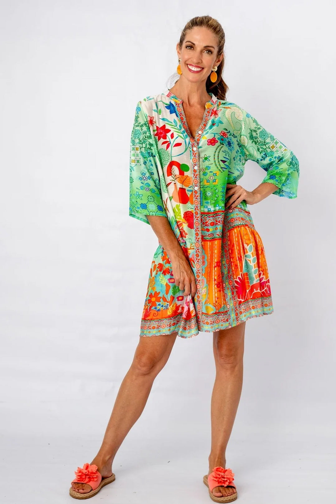 Amalfi Dress Green Coral Bouquet