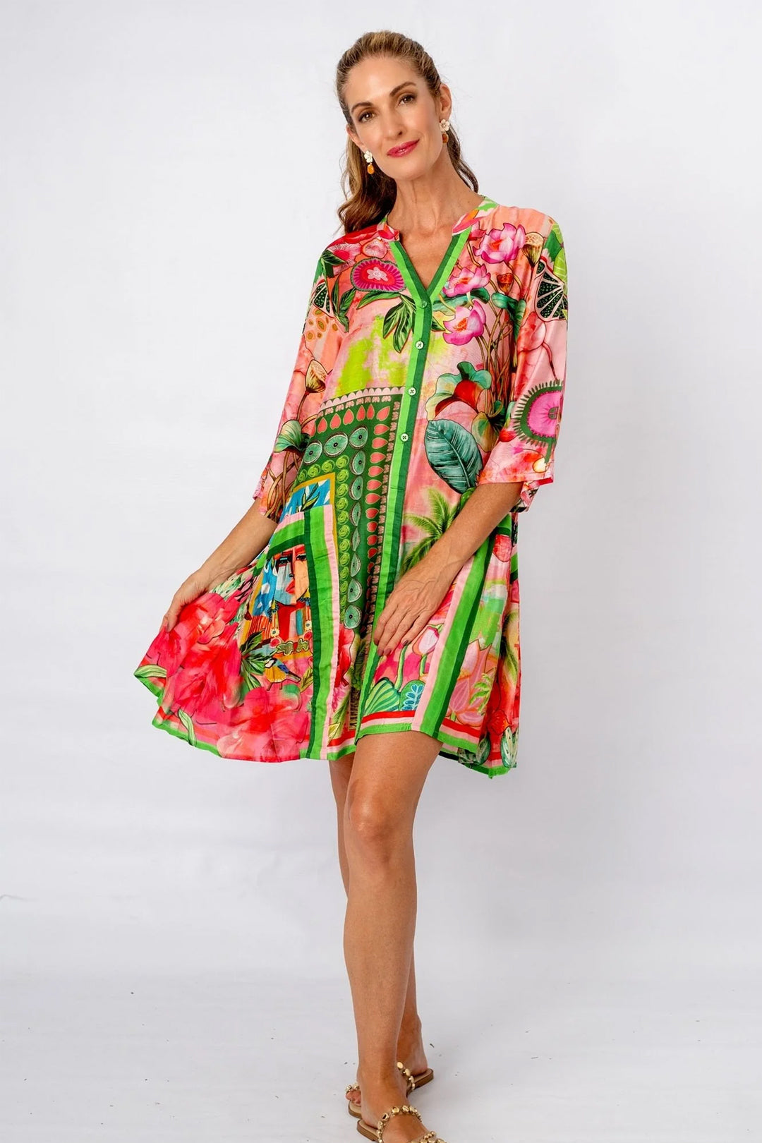 Amalfi Dress Pink + Green Island