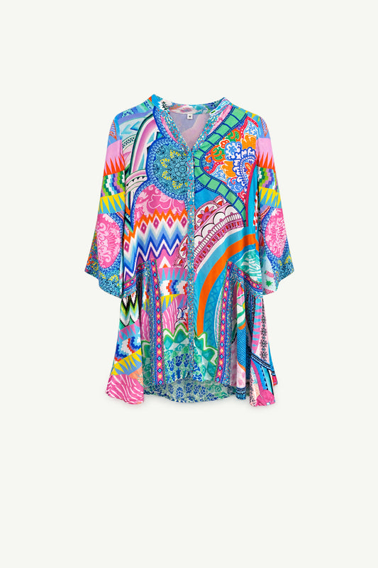 Amalfi Dress Blue + Pink Retro