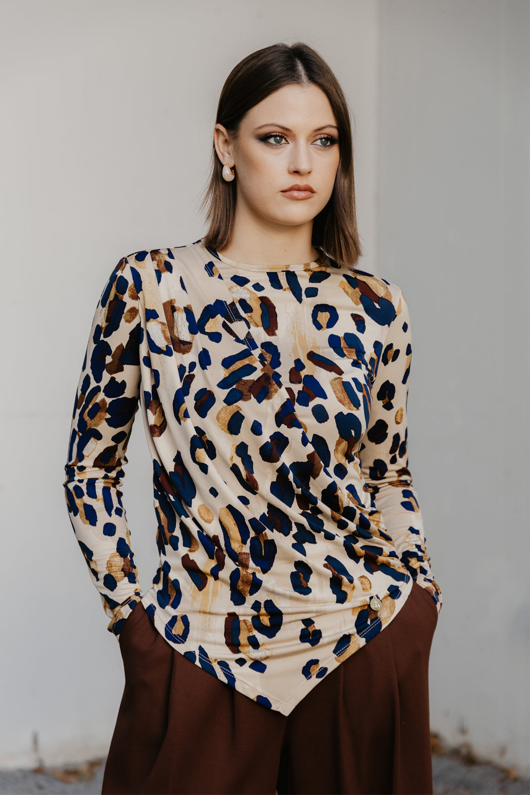 Calista Asymetrical Animal Print Top