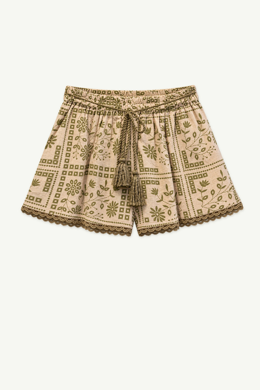 Beige Floral Cotton Shorts