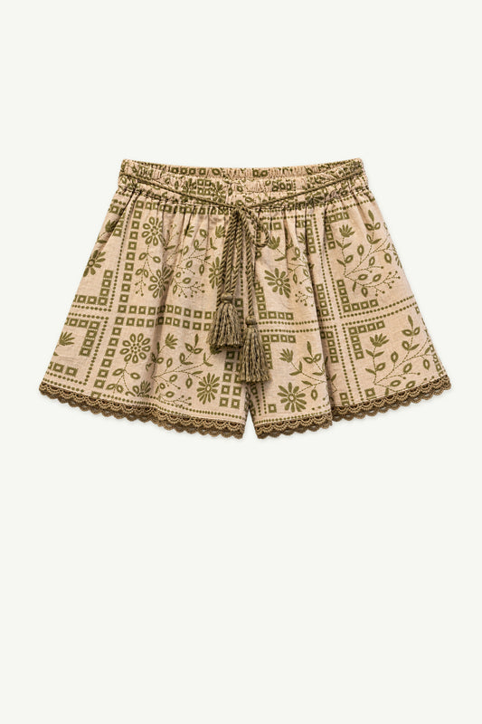 Beige Floral Cotton Shorts