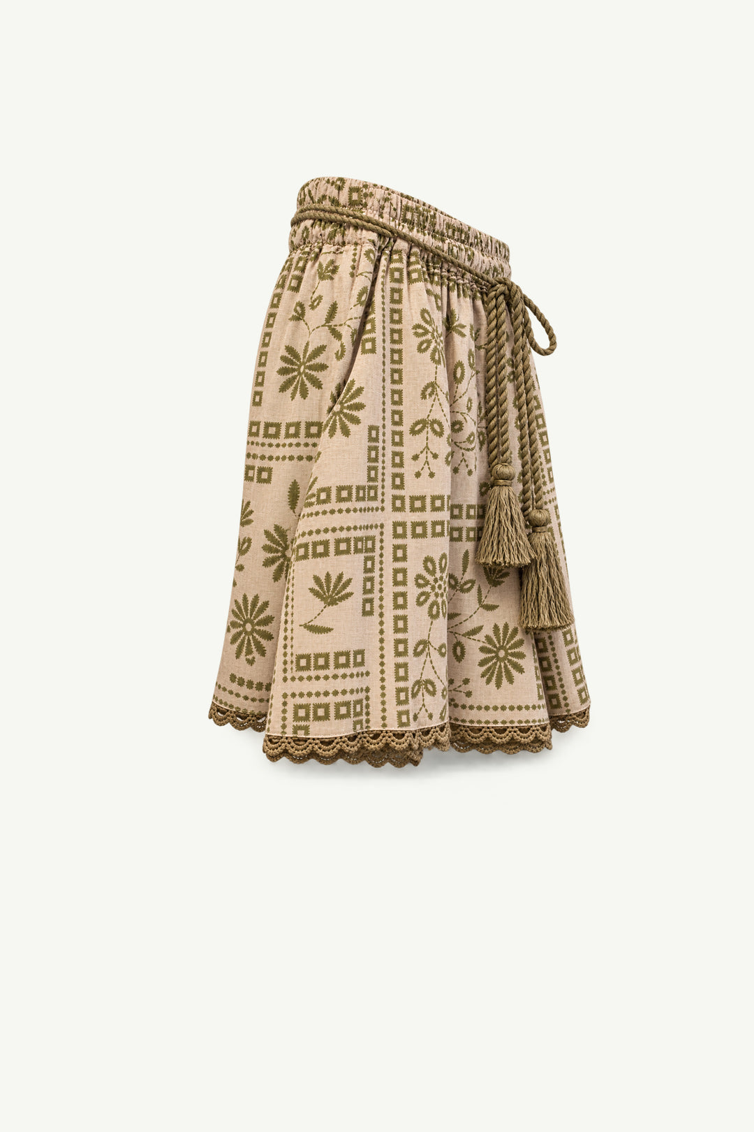 Beige Floral Cotton Shorts