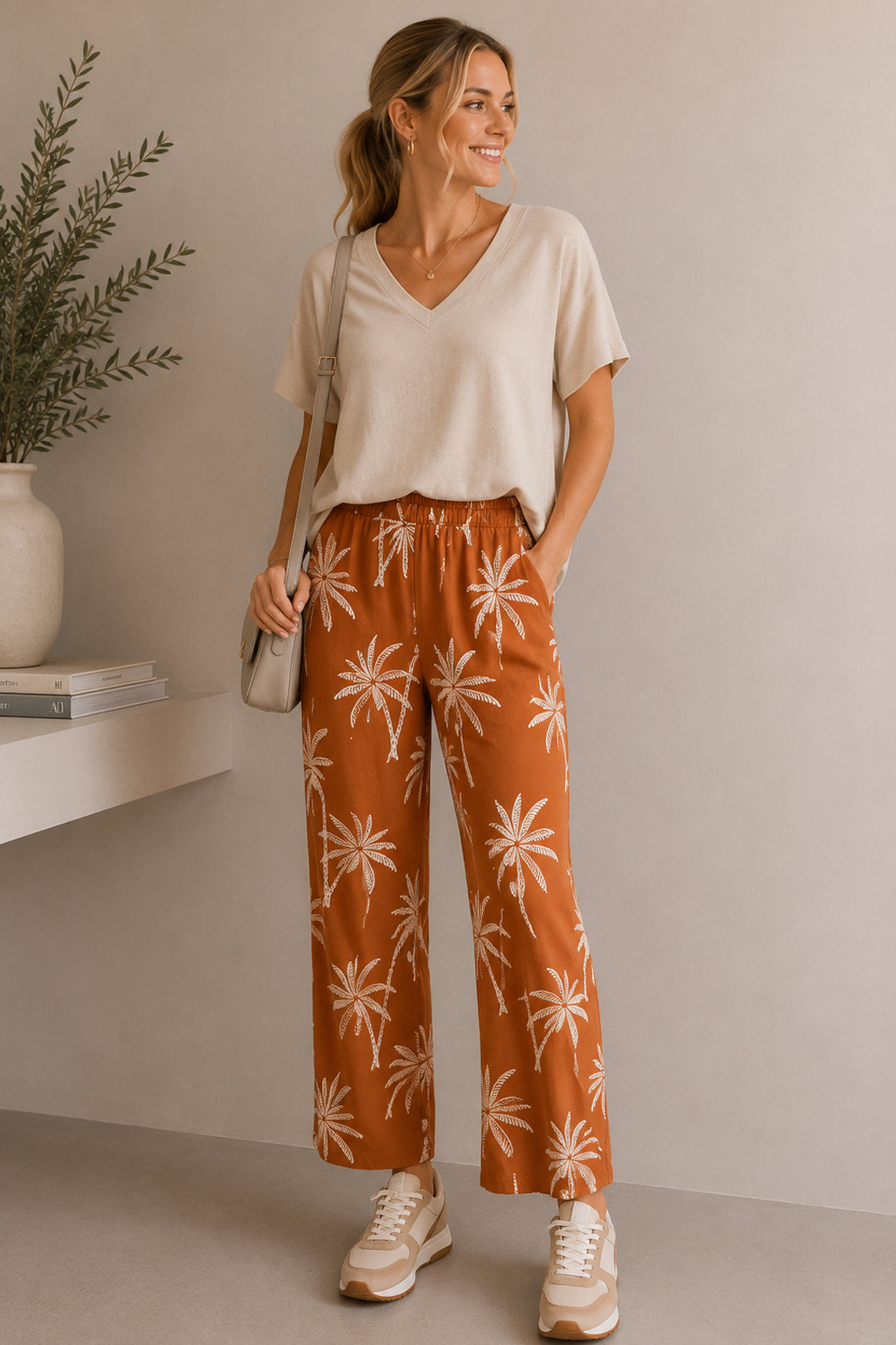 Sunset Palm Linen Pants