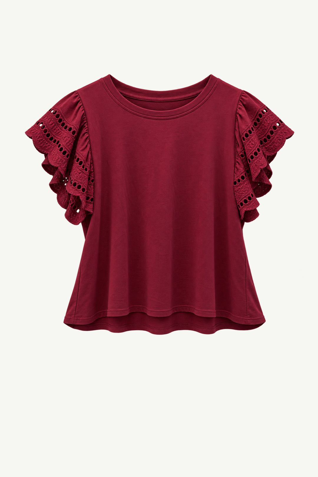 Ruffle Anglaise Sleeve T-Shirt