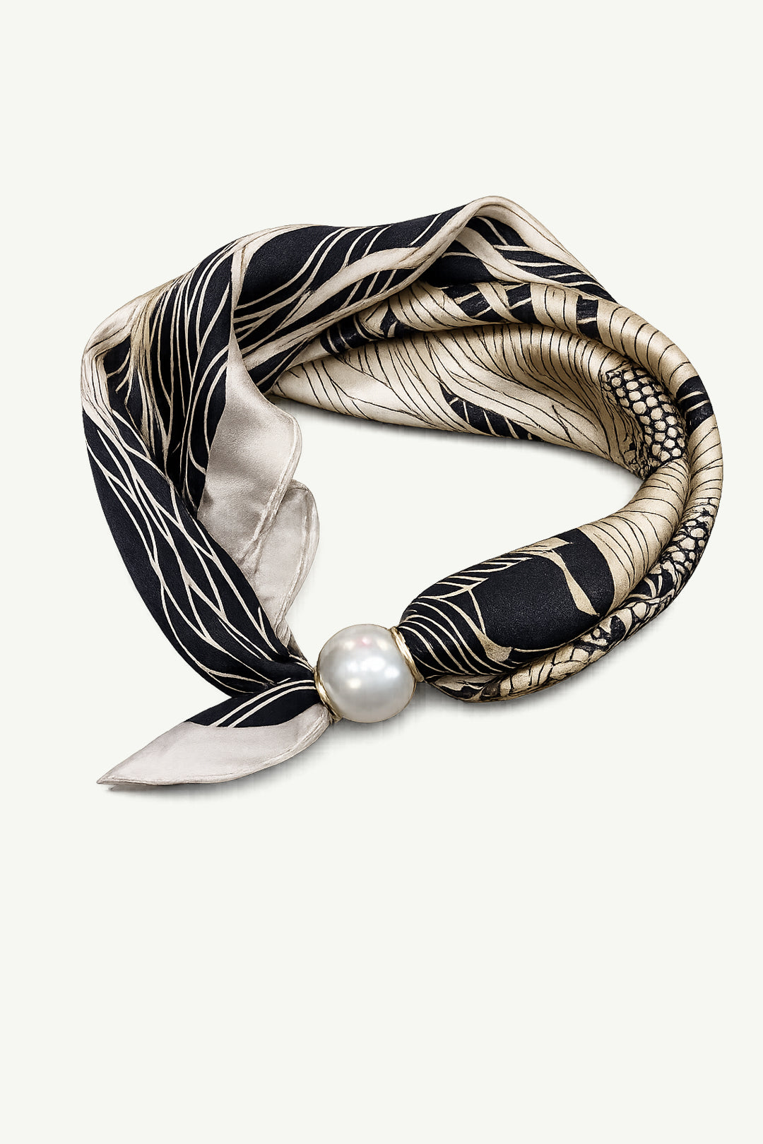 Floral Champagne Silk Scarf with Pearl