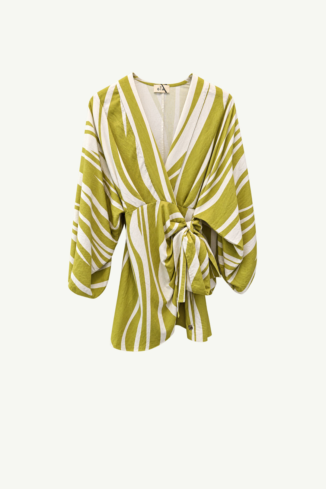 Chartreuse and White Wrap Dress