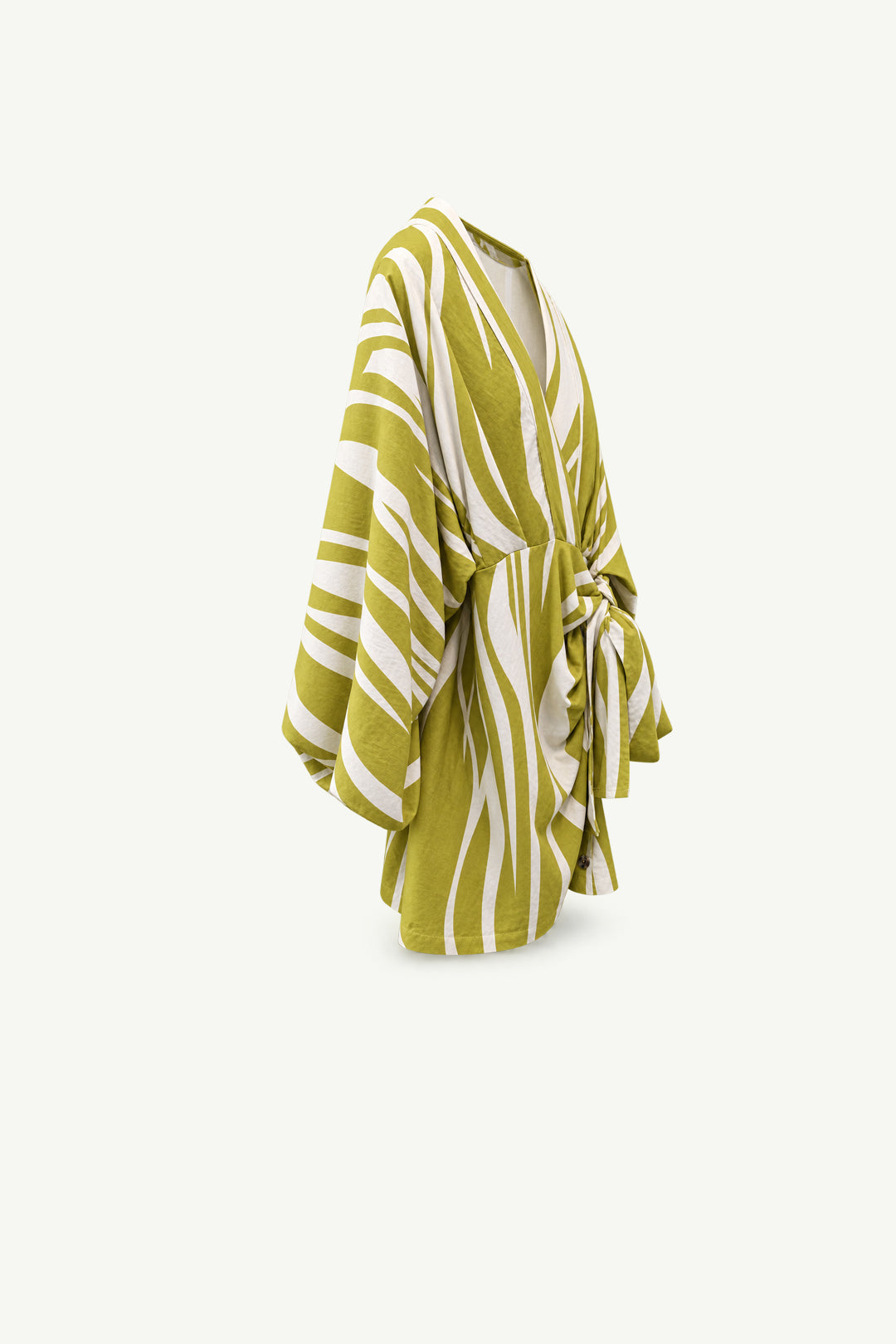 Chartreuse and White Wrap Dress
