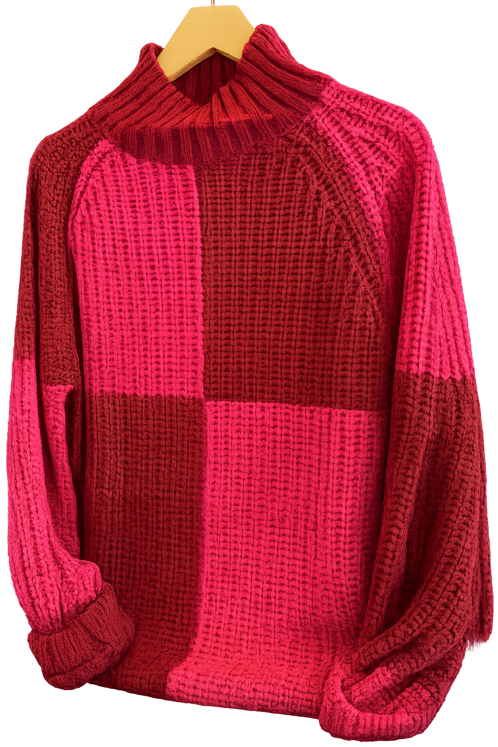 Two-toned checkerboard knit sweater