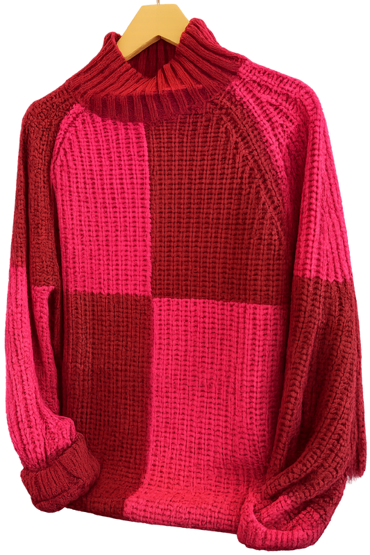 Two-toned checkerboard knit sweater