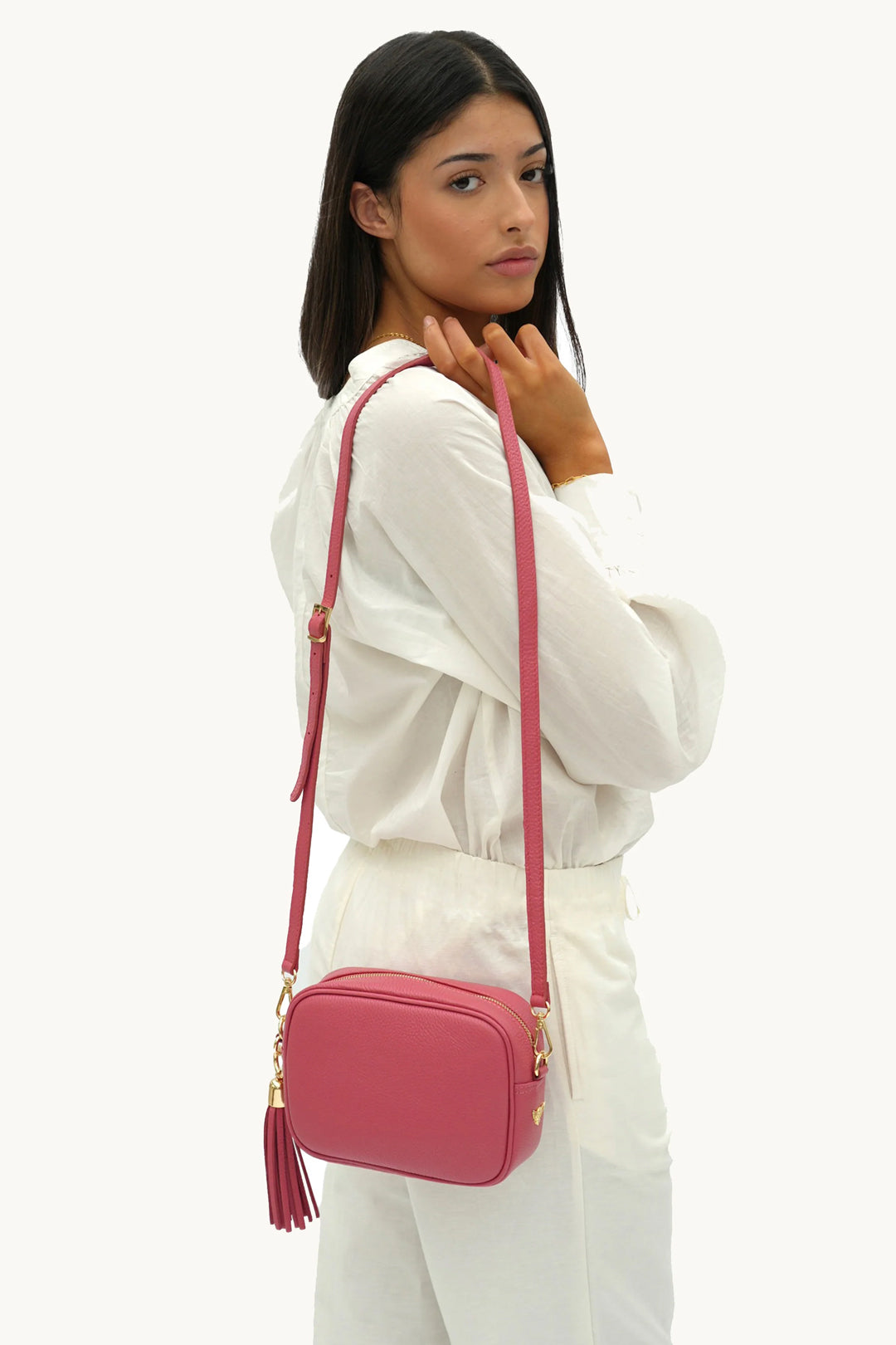 Fuschia Italian Leather Crossbody