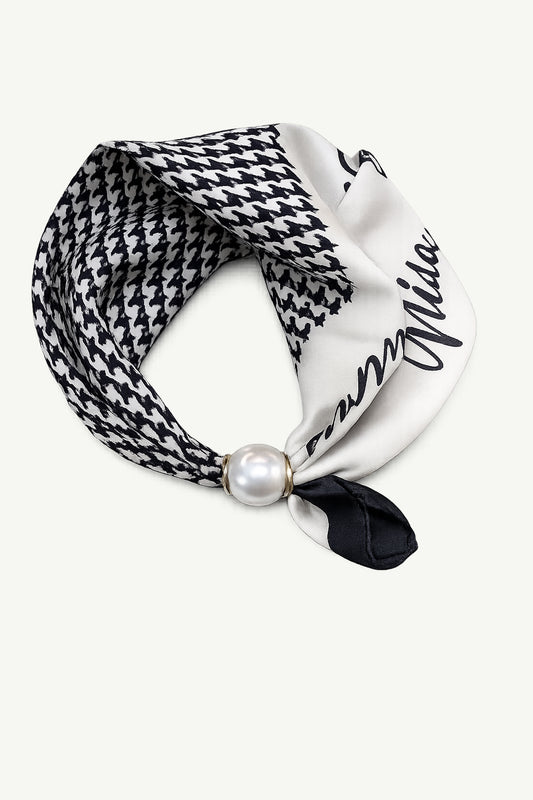 Houndstooth Silk Scarf with Pearl