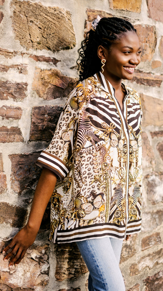 Multiprint blouse- brown+beige