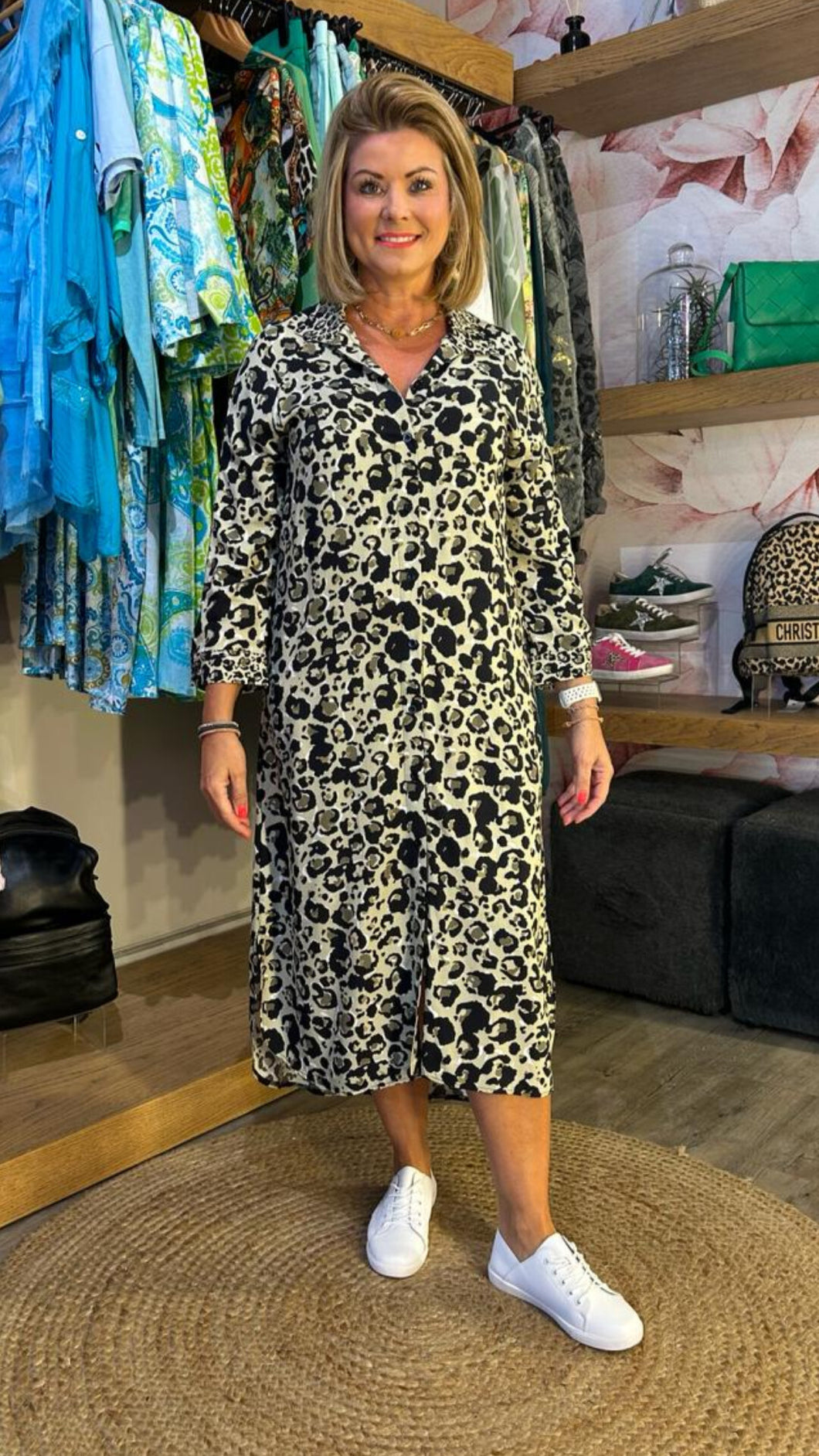 Button down dress- leopard print