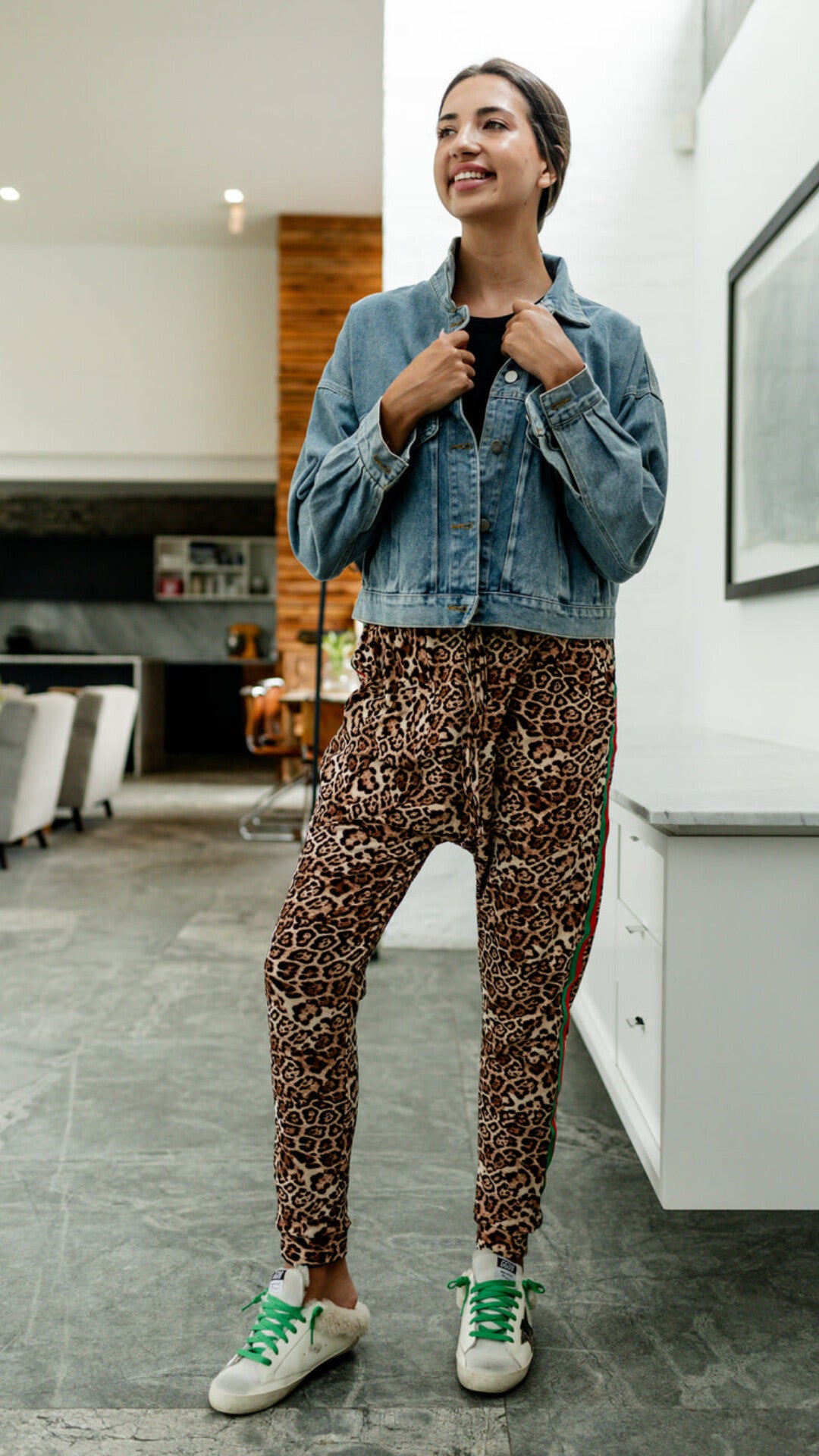 Harem styled pants with ribbon- leopard