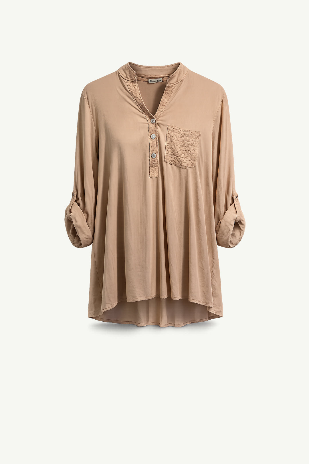 Italian Henley Tunic Blouse Beige