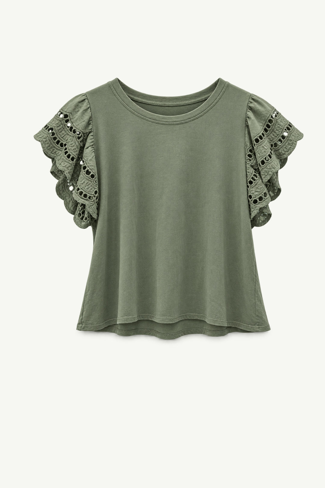 Ruffle Anglaise Sleeve T-Shirt