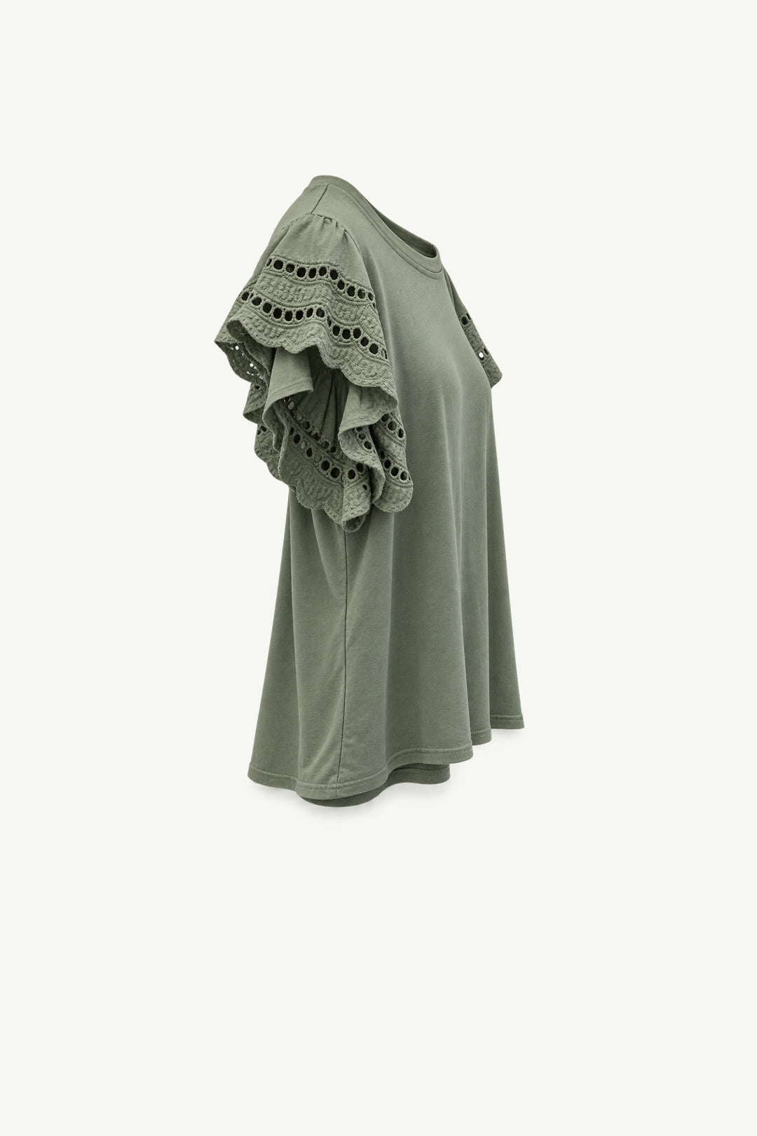 Ruffle Anglaise Sleeve T-Shirt