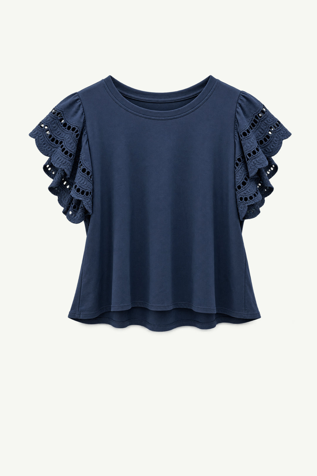 Ruffle Anglaise Sleeve T-Shirt