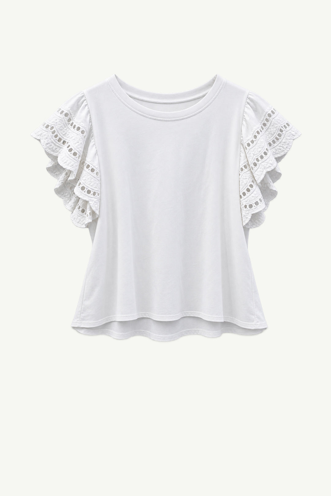Ruffle Anglaise Sleeve T-Shirt