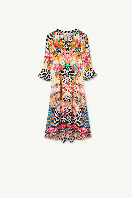 Jubilee Dress Cream Crown Print