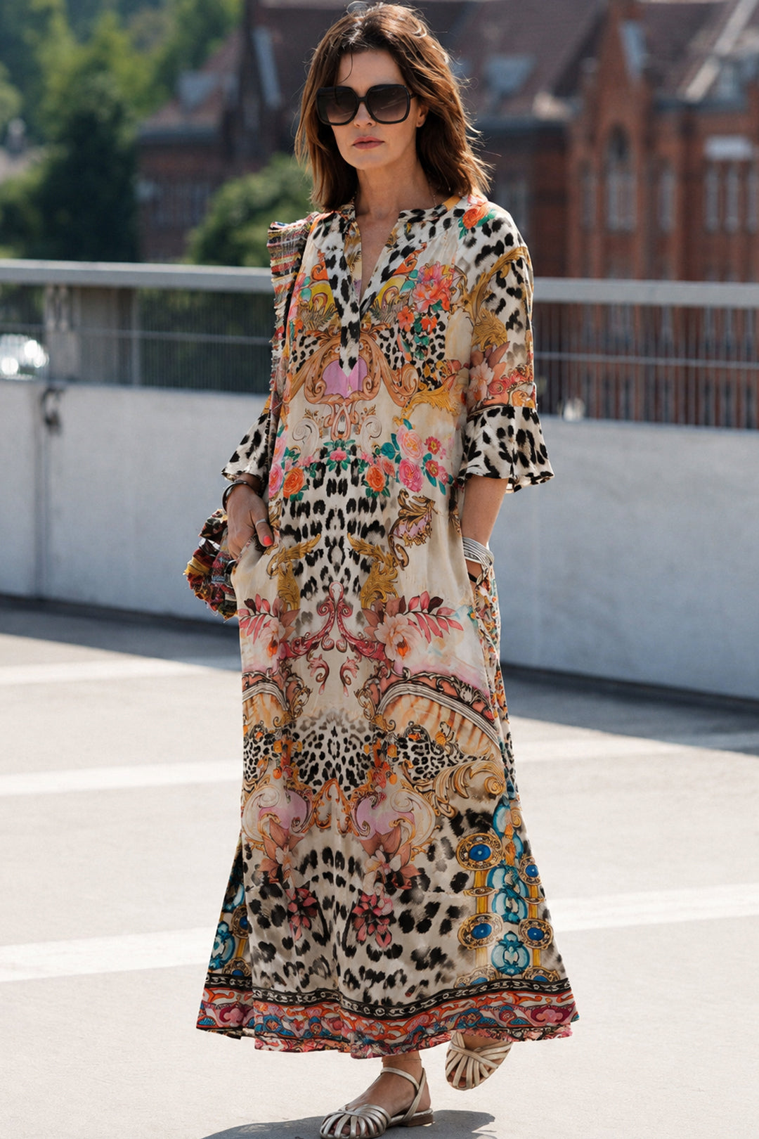 Jubilee Dress Cream Crown Print