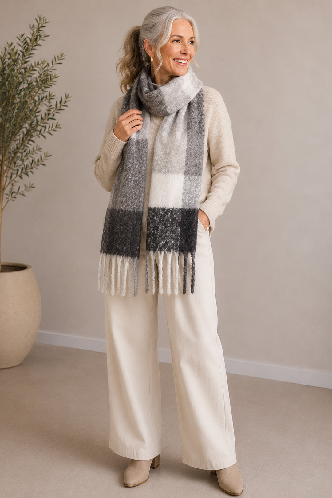 Kirsty Scarf Grey + Ivory