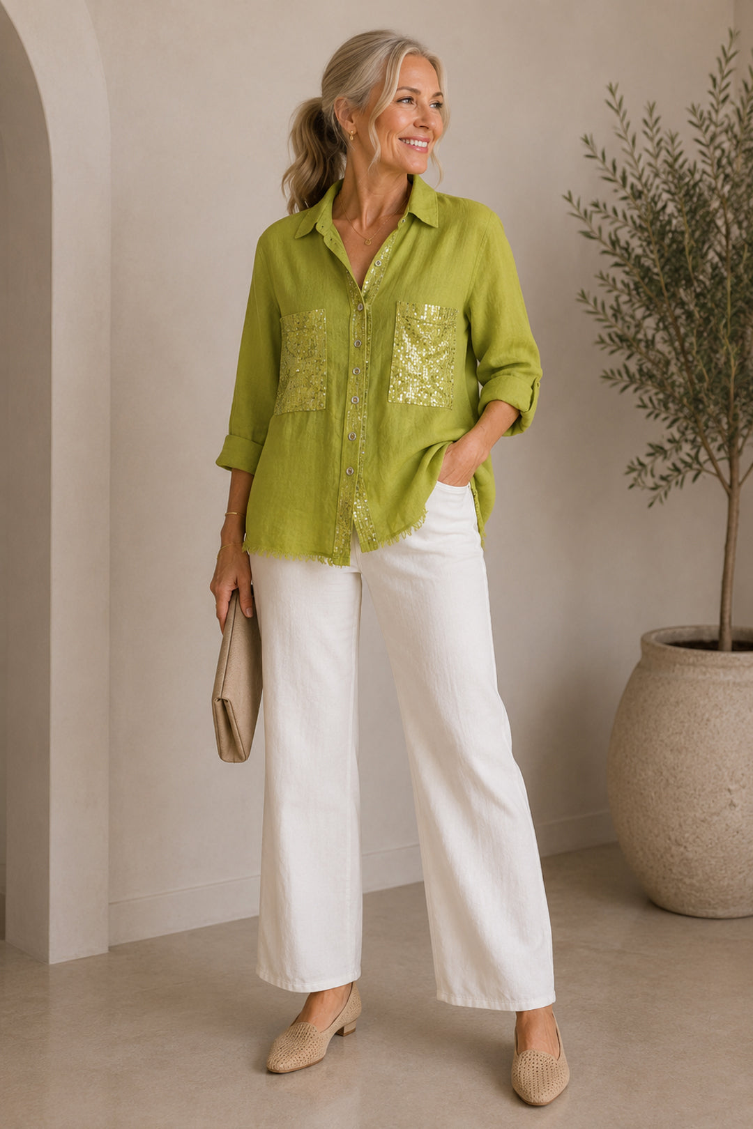 Linen Sequence Blouse Chatreuse