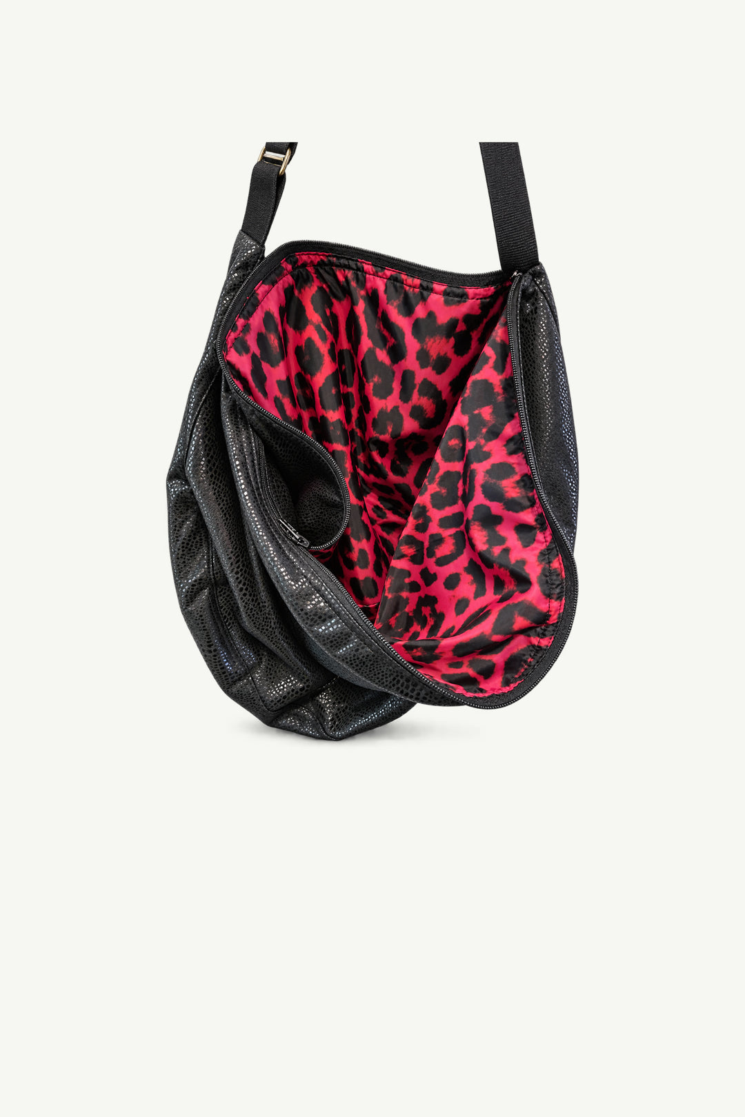 Black + Pink Leopard Slouch Bag