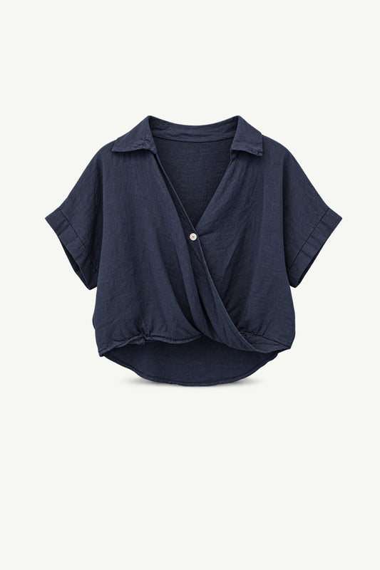 Linen Front Wrap Top