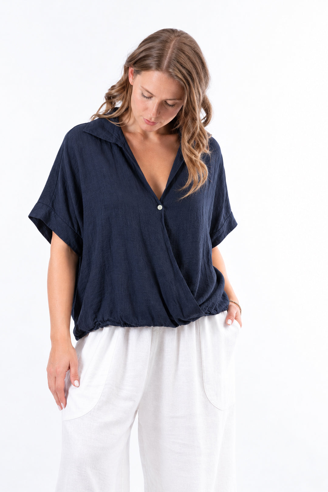 Linen Front Wrap Top