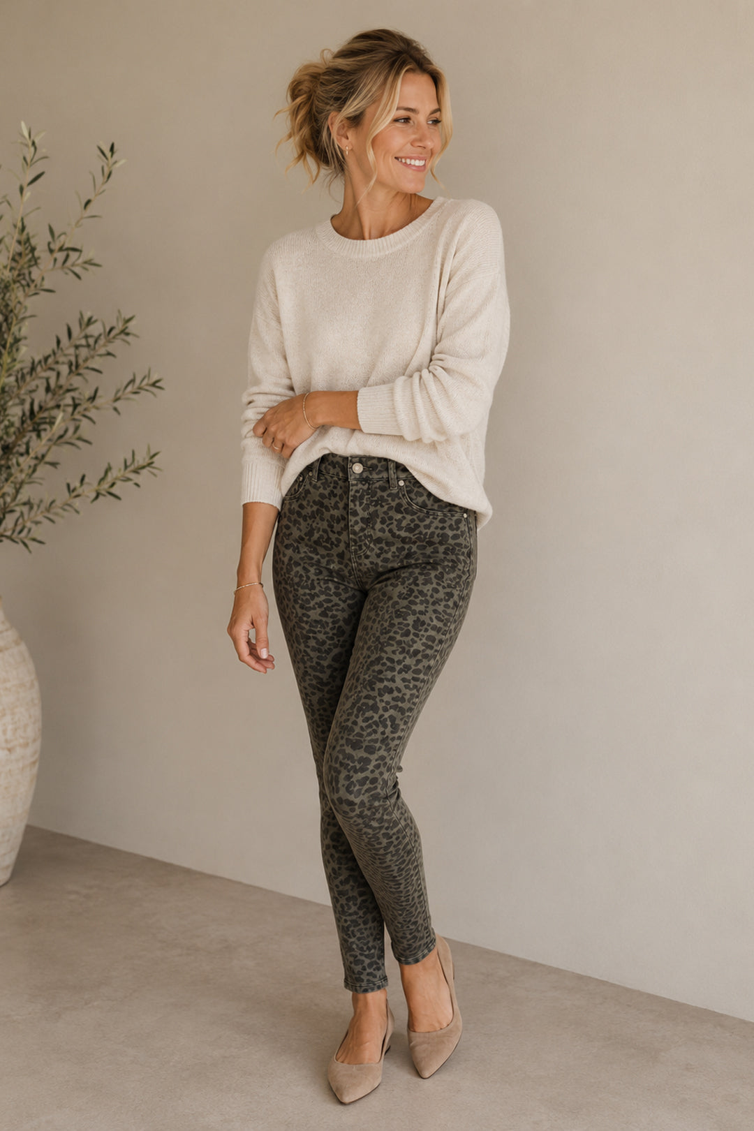 Olive Leopard Stretch Pants