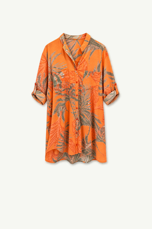 Orange Cotton Italian Shirt Dress