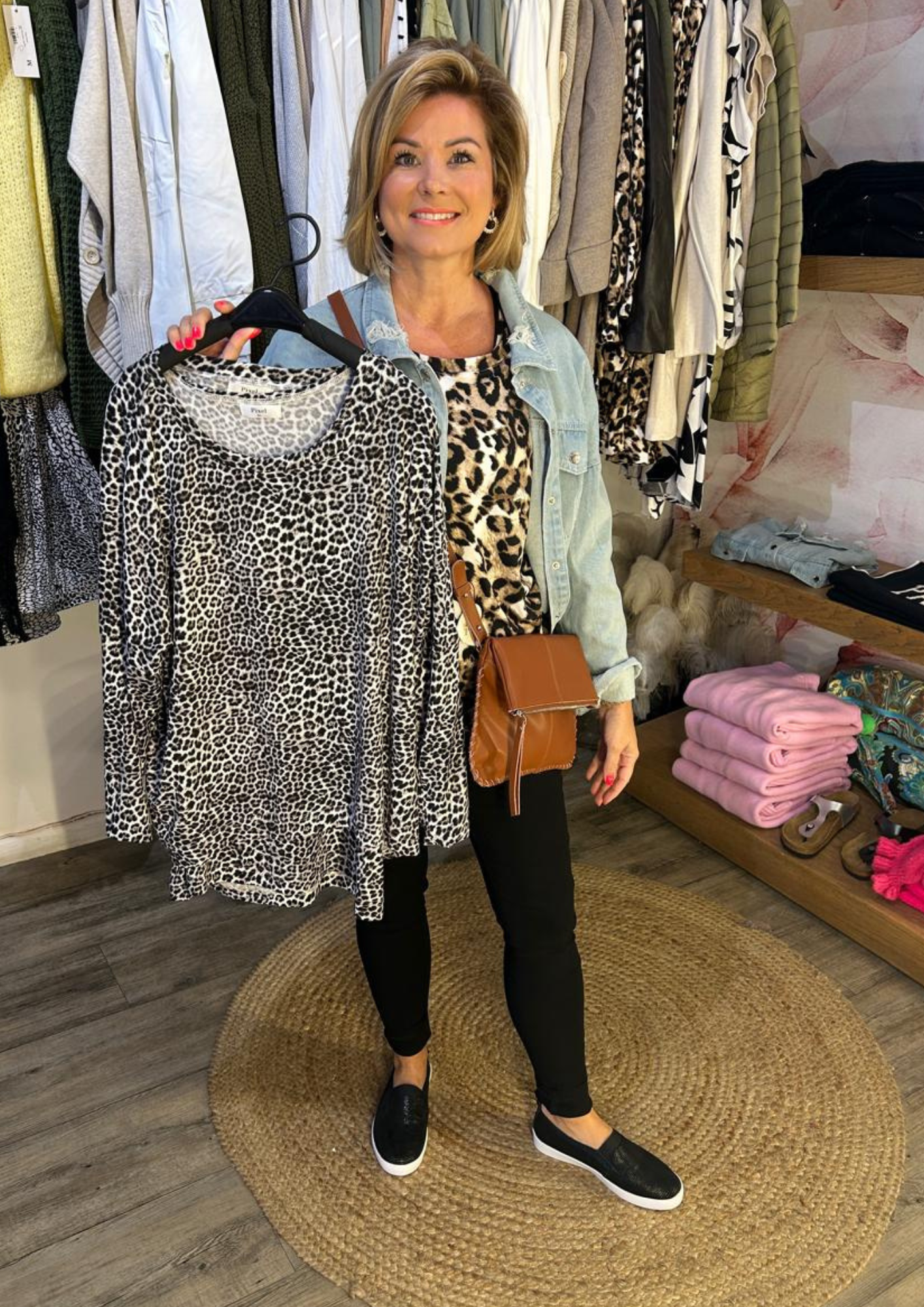 Denim Shacket  with Leopard top and black skinny jeans