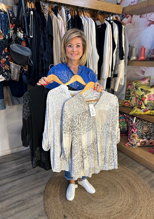 Italian Sequin Graffiti Top with Writing On