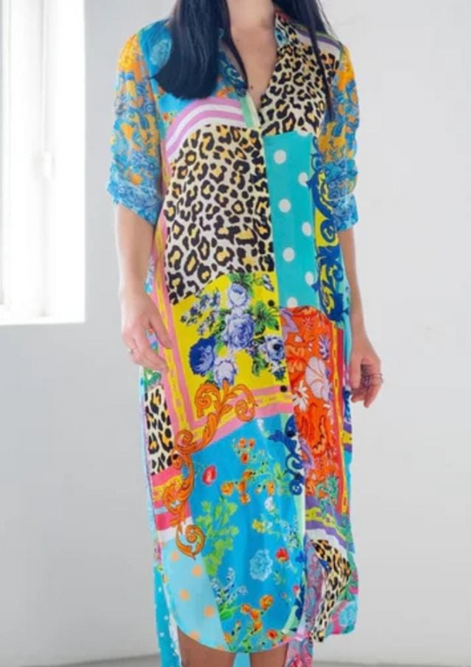 Gold chain and animal print dress