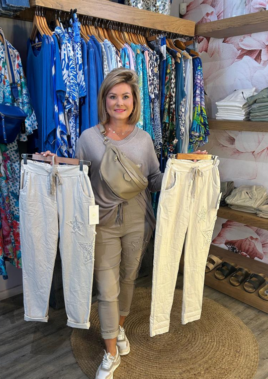 Italian stretch pants with star detail