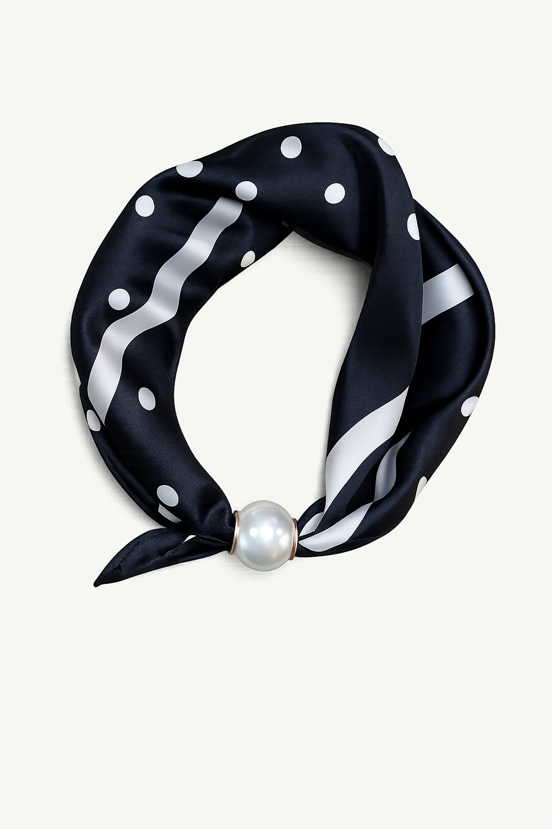 Polka Dot Silk Scarf with Pearl