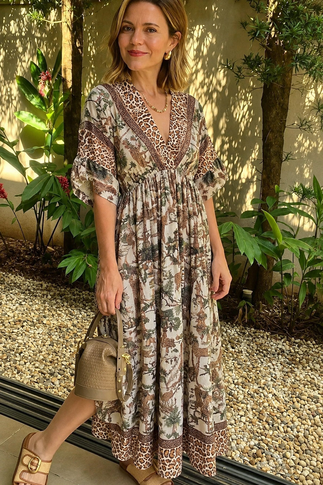Safari V-Neck Maxi Dress