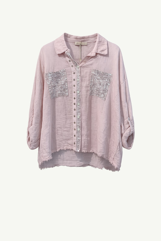 Linen Sequence Blouse Pink