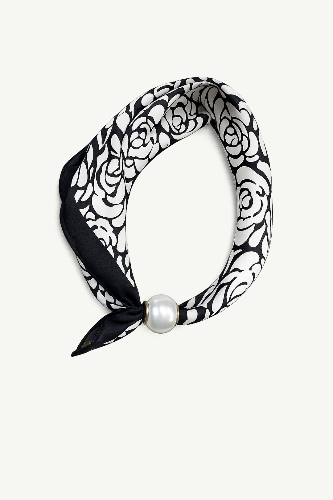 White Rose Silk Scarf with Pearl