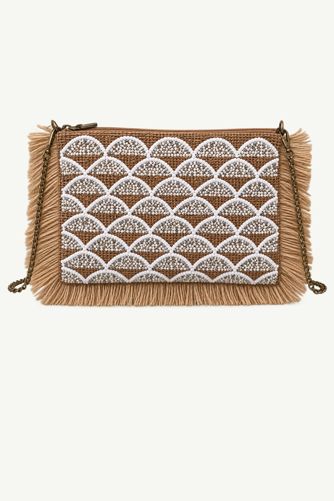 White Beaded Ruffle Bag