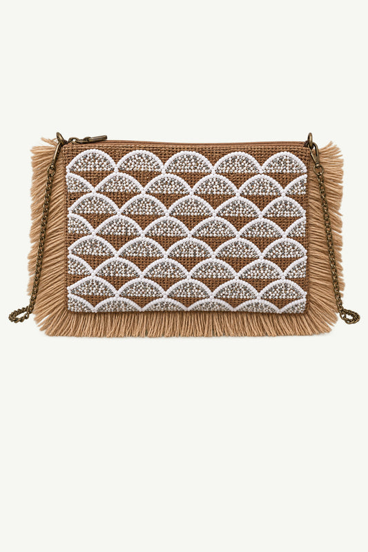White Beaded Ruffle Bag